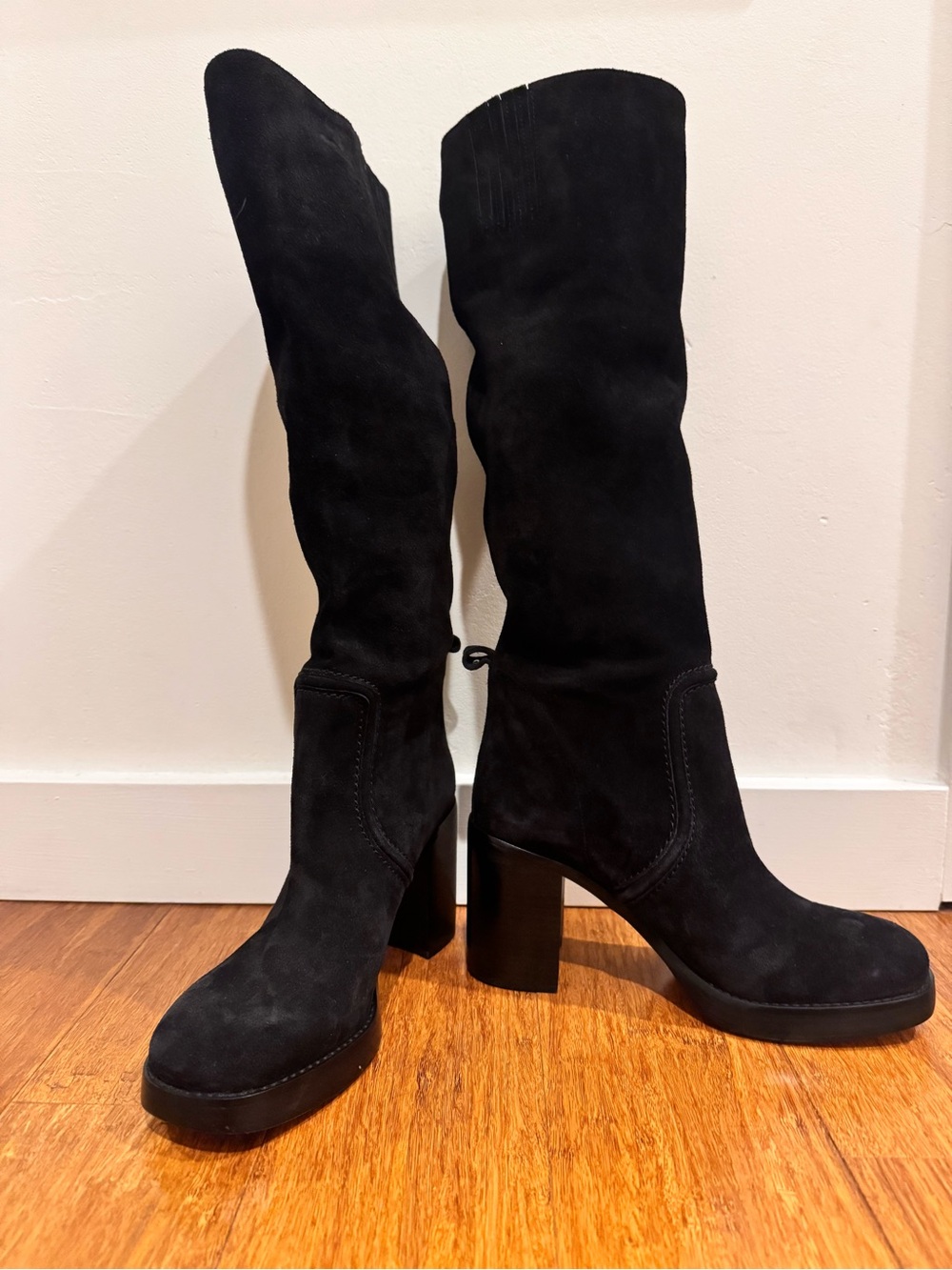 Michael Kors Hayden Black Suede Knee-High Block Heel Boots